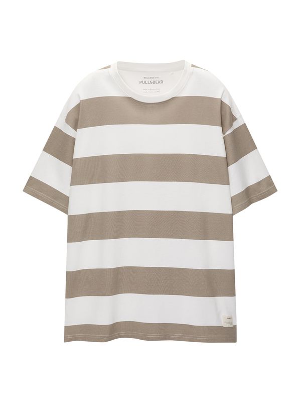 Pull&Bear Pull&Bear Тениска  тъмнобежово / мръсно бяло