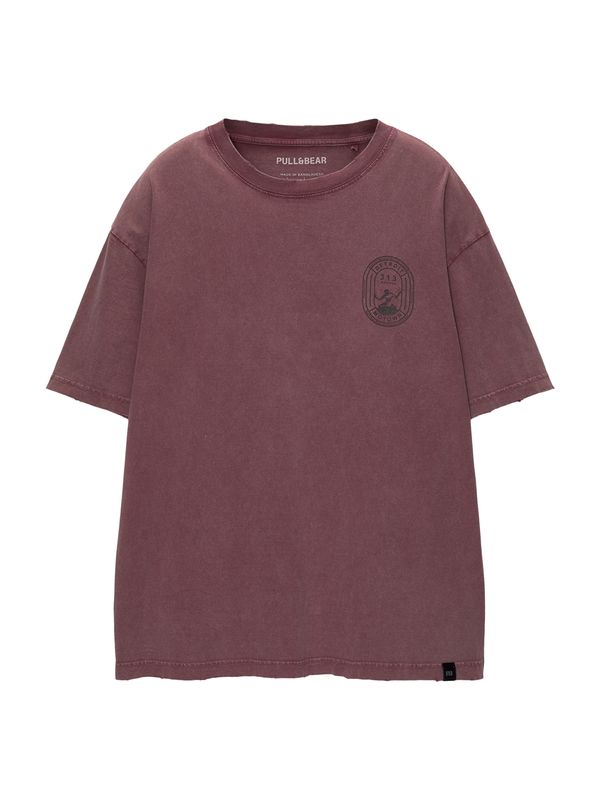 Pull&Bear Pull&Bear Тениска  тъмнорозово / черно