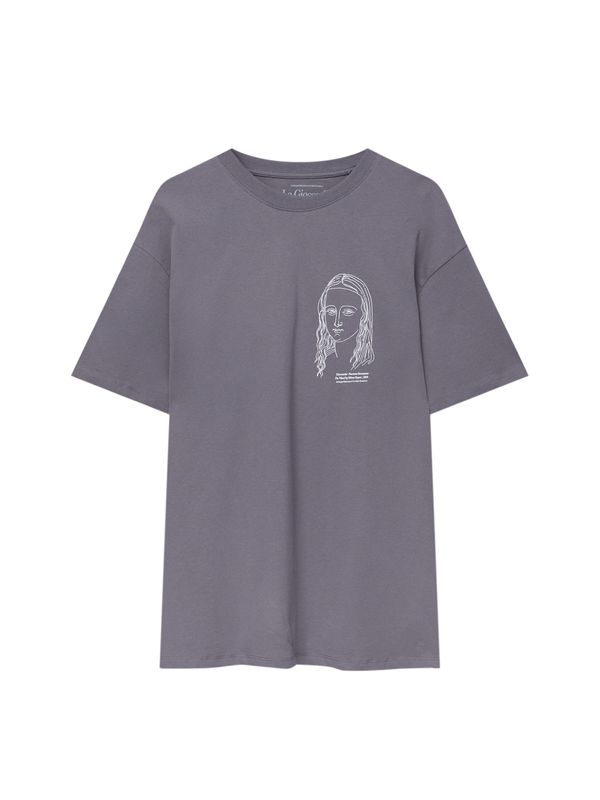 Pull&Bear Pull&Bear Тениска  тъмносиво / бяло