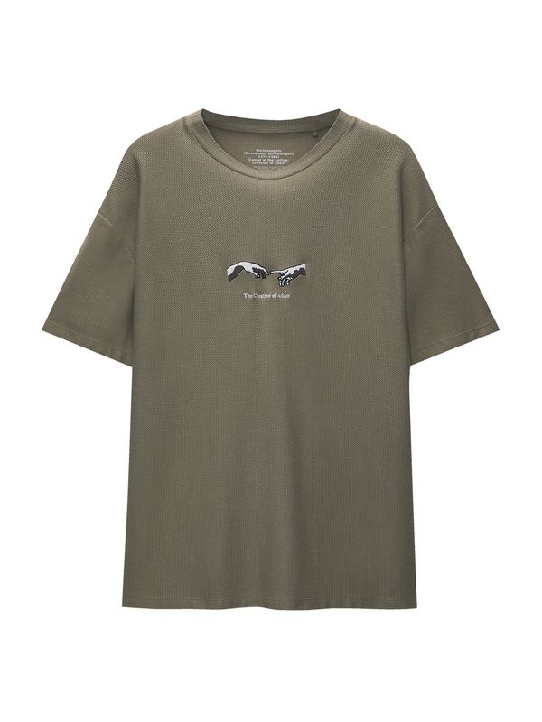 Pull&Bear Pull&Bear Тениска  тъмнозелено / черно / бяло