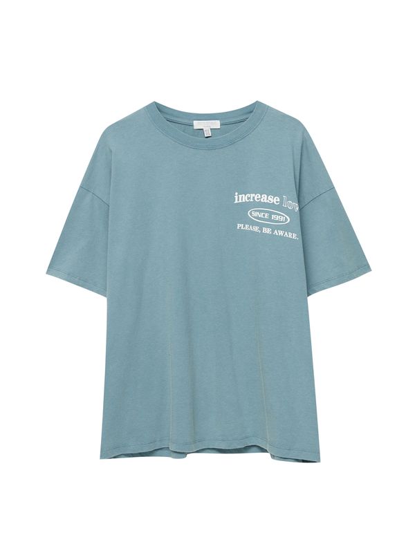 Pull&Bear Pull&Bear Тениска  тюркоазен / бяло