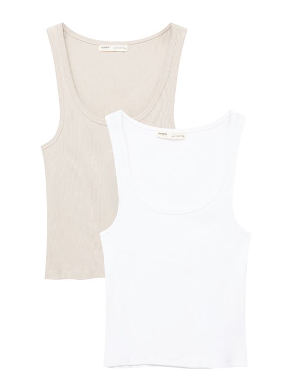 Pull&Bear Pull&Bear Топ  бежово / бяло