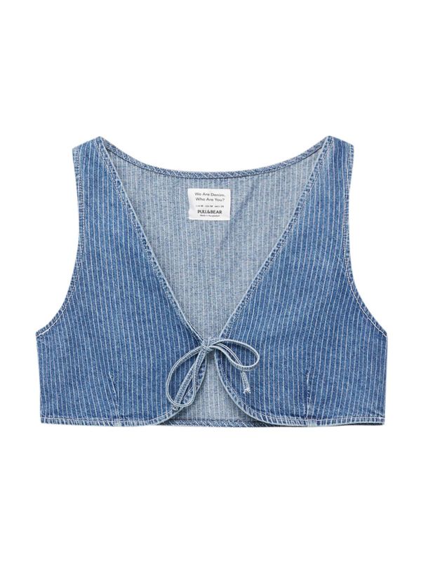 Pull&Bear Pull&Bear Топ  син деним / бяло