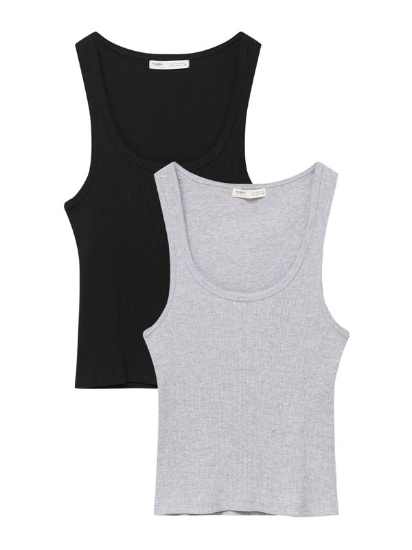 Pull&Bear Pull&Bear Топ  сив меланж / черно