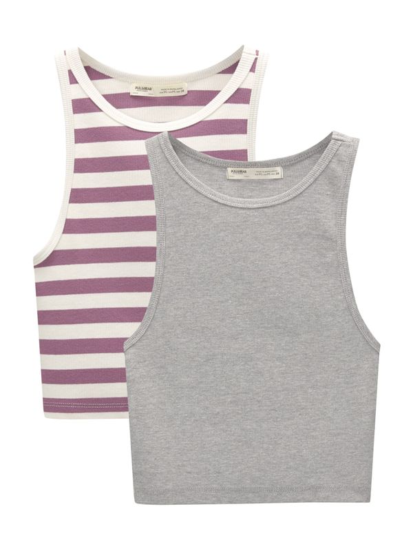 Pull&Bear Pull&Bear Топ  сив меланж / розе / естествено бяло