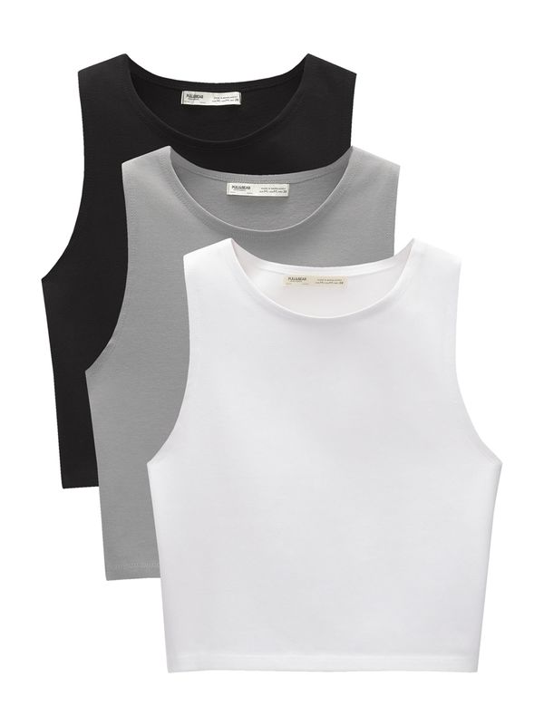 Pull&Bear Pull&Bear Топ  сиво / черно / бяло