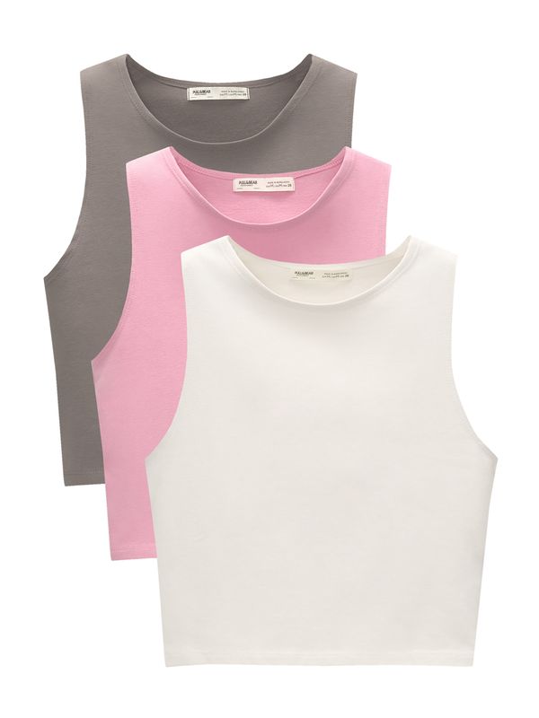 Pull&Bear Pull&Bear Топ  тъмносиво / светлорозово / бяло