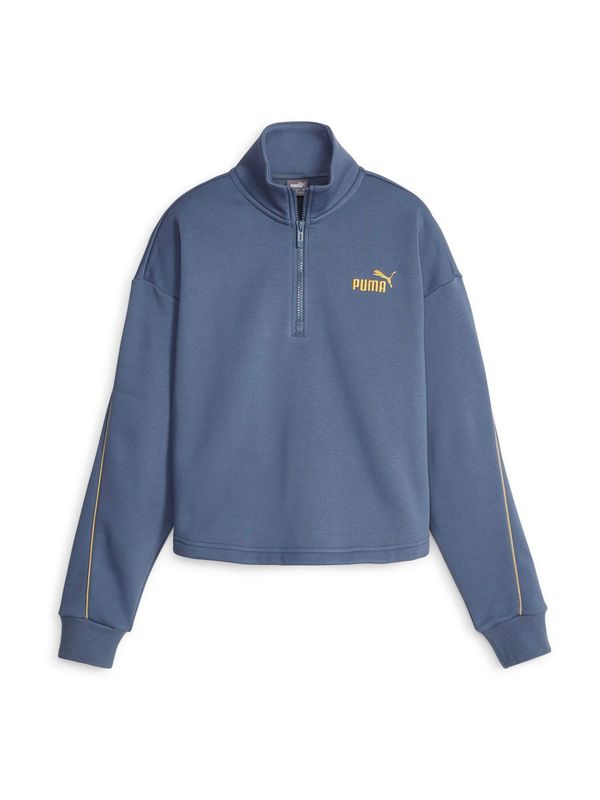 PUMA PUMA Спортен суитшърт с качулка 'ESS+ MINIMAL'  сапфирено синьо / лимон