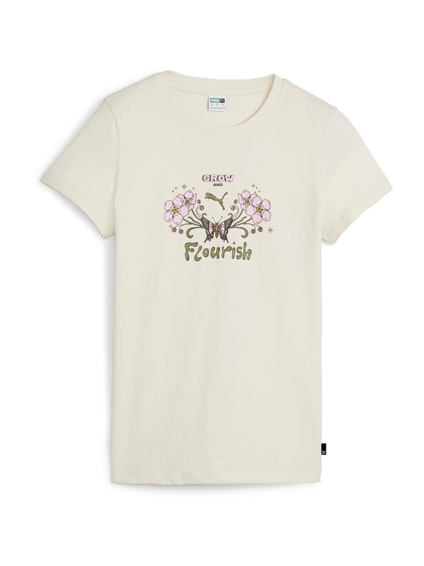 PUMA PUMA Тениска 'GROW  FLOURISH'  зелено / бледорозово / бяло / бял памук