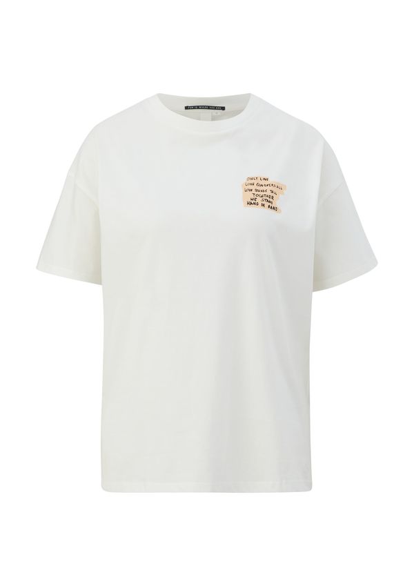 QS QS Тениска  екрю / пастелно оранжево / черно