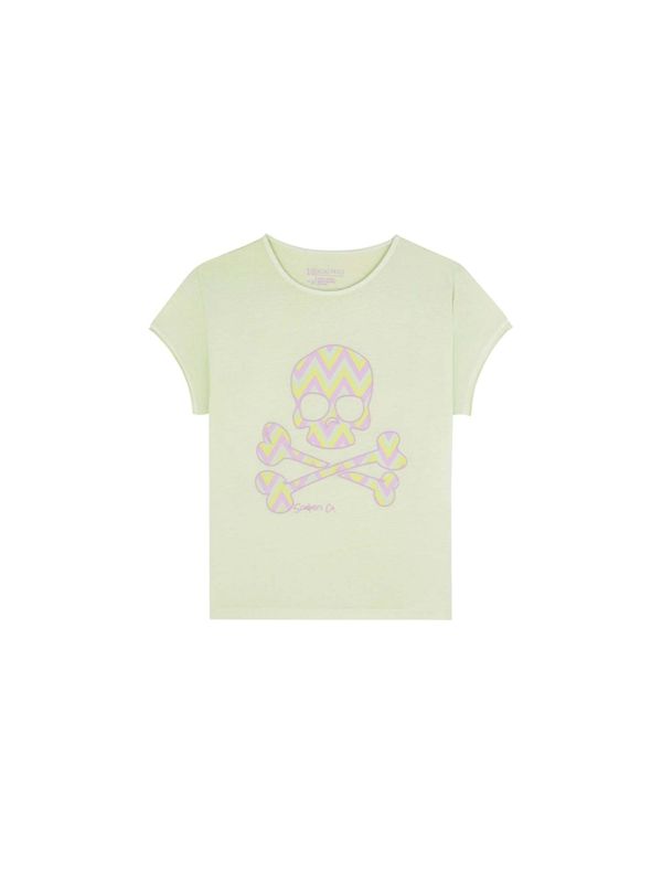 Scalpers Scalpers Тениска 'Zigzag Skull'  жълто / пастелно зелено / лавандула