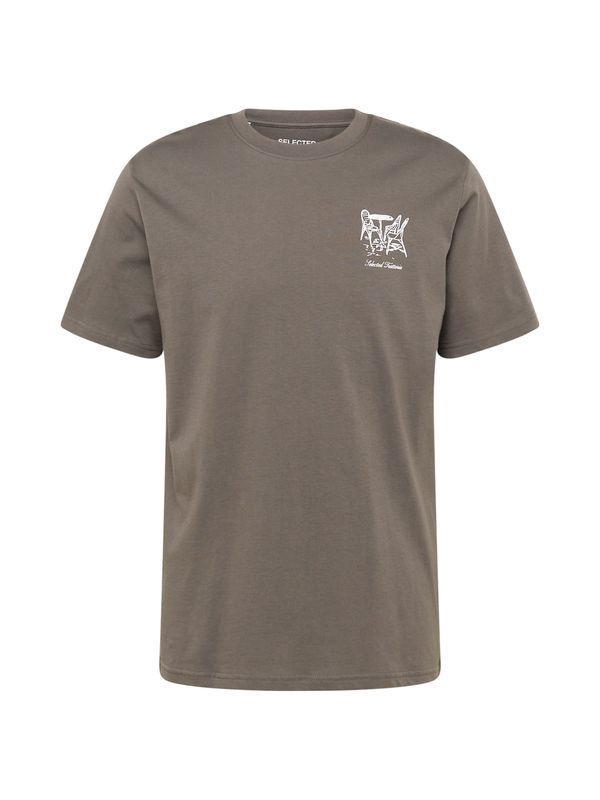 SELECTED HOMME SELECTED HOMME Тениска 'Gabriel'  сиво-кафяво / бяло