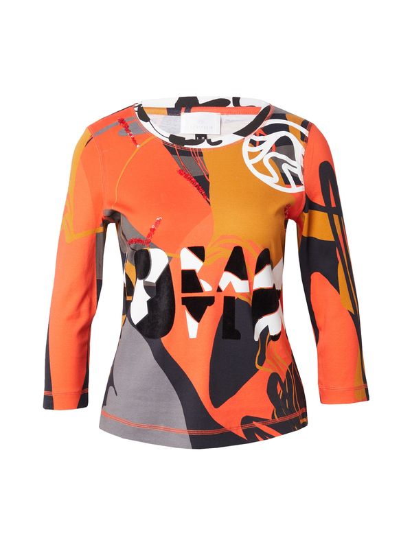 Sportalm Kitzbühel Sportalm Kitzbühel Тениска 'Fabric'  сиво / оранжево-червено / черно / бяло