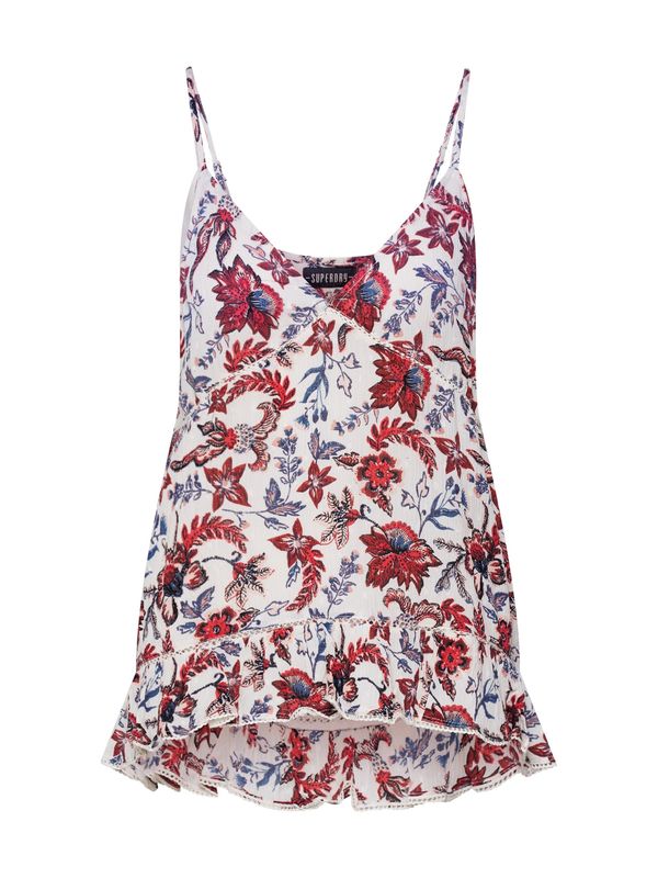 Superdry Superdry Топ  синьо / карминено червено / бял памук