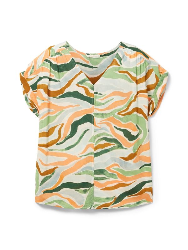 TOM TAILOR TOM TAILOR Блуза  коняк / елхово зелено / светлозелено / светлооранжево