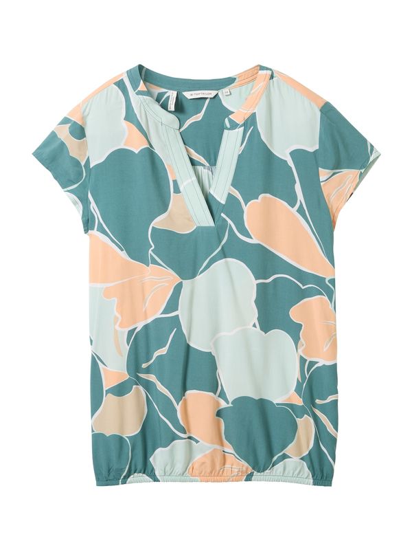 TOM TAILOR TOM TAILOR Блуза  светлозелено / тъмнозелено / пастелно оранжево / мръсно бяло