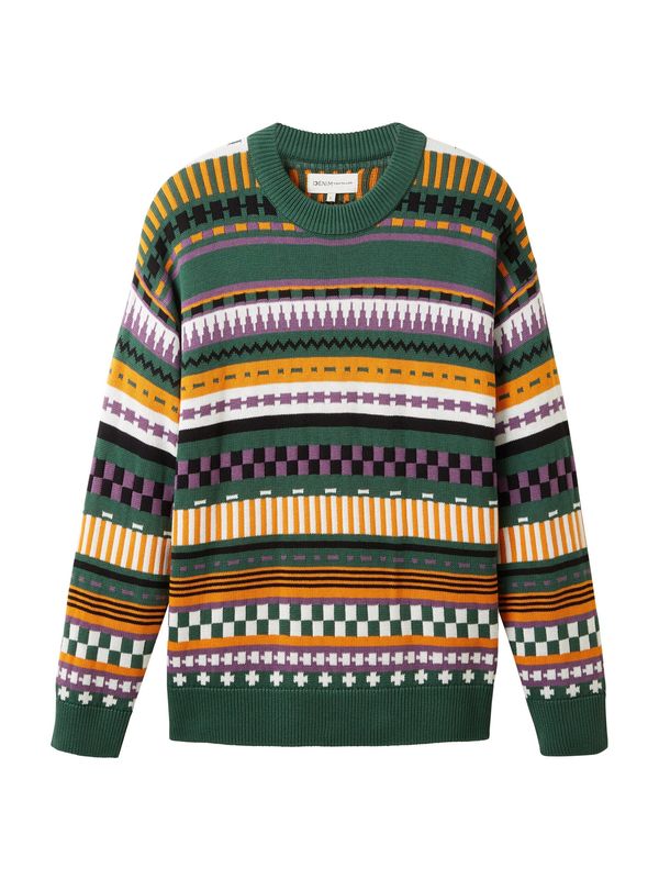 TOM TAILOR DENIM TOM TAILOR DENIM Пуловер 'Relaxed'  тъмнозелено / лилав / оранжево / бяло