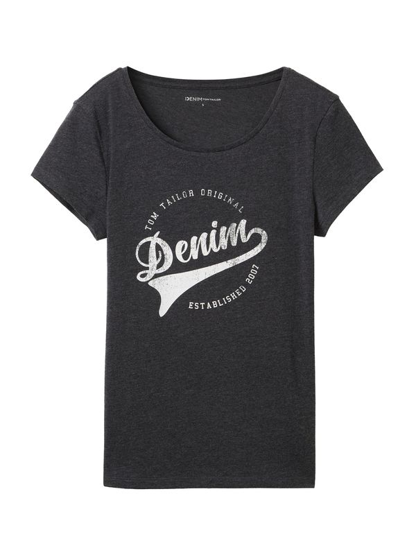 TOM TAILOR DENIM TOM TAILOR DENIM Тениска  антрацитно черно / бяло
