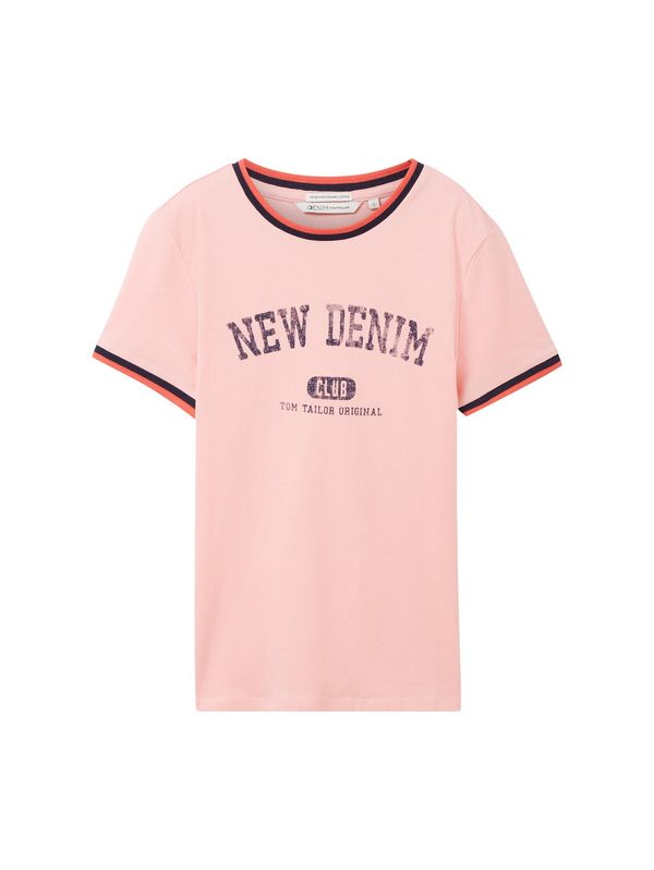 TOM TAILOR DENIM TOM TAILOR DENIM Тениска  неоново оранжево / пепел от рози / черно