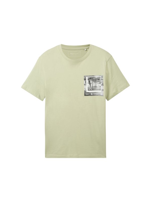 TOM TAILOR DENIM TOM TAILOR DENIM Тениска  сив меланж / пастелно зелено / мръсно бяло