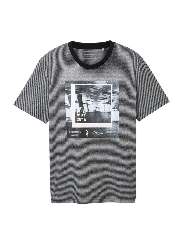 TOM TAILOR DENIM TOM TAILOR DENIM Тениска  сиво / черно / бяло