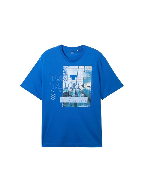 TOM TAILOR Men + TOM TAILOR Men + Тениска  синьо / циан / светлосиньо / бяло