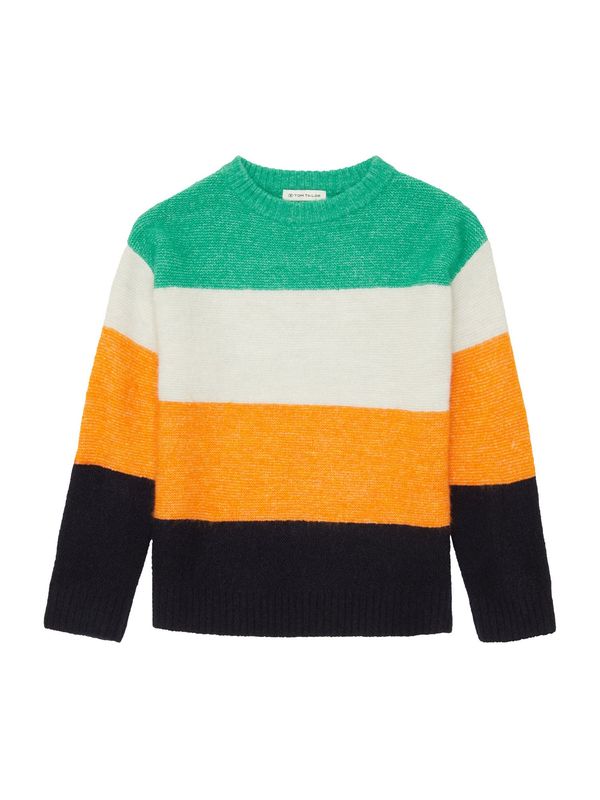 TOM TAILOR TOM TAILOR Пуловер  тревнозелено / оранжево / черно / бяло