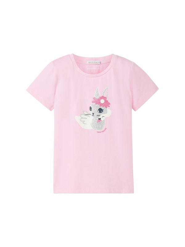 TOM TAILOR TOM TAILOR Тениска  бледорозово / черно / сребърно / бяло