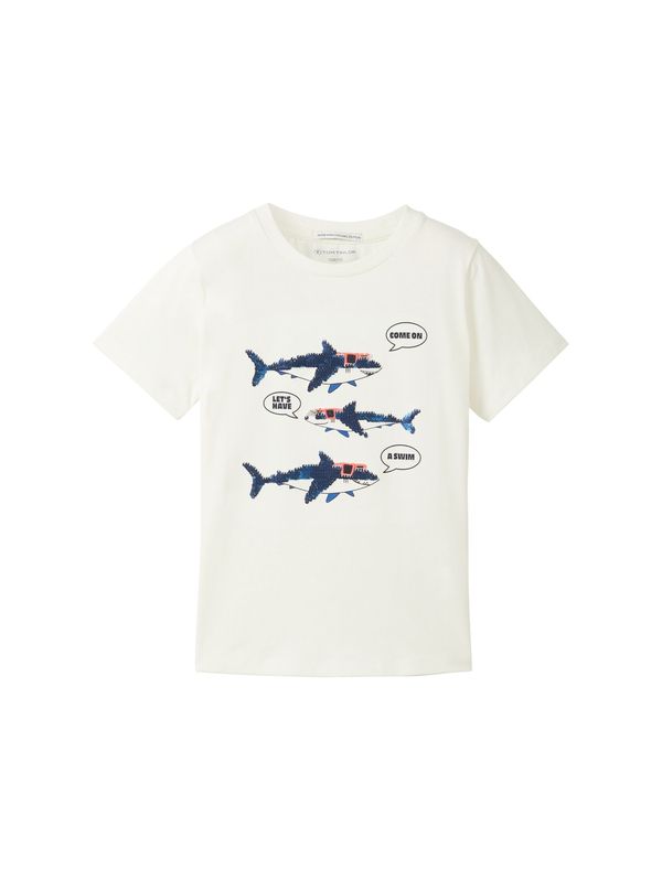 TOM TAILOR TOM TAILOR Тениска  синьо / светлочервено / черно / бял памук