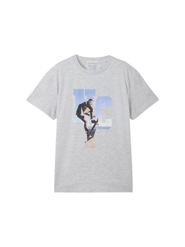 TOM TAILOR TOM TAILOR Тениска  светлосиньо / сив меланж / черно / бяло