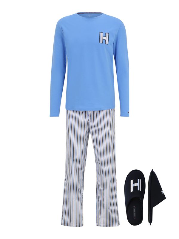 TOMMY HILFIGER TOMMY HILFIGER Дълга пижама  светлосиньо / сиво / черно / бяло