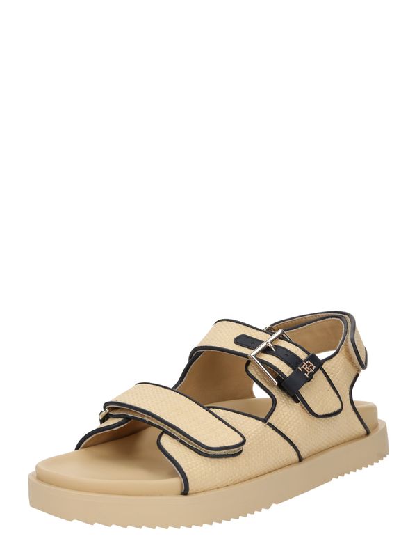 TOMMY HILFIGER TOMMY HILFIGER Сандали 'Raffia'  пясъчен / черно