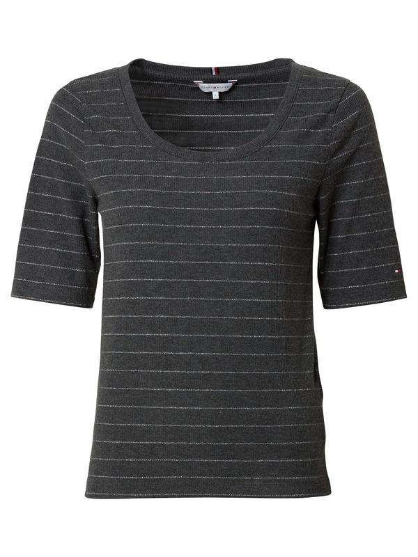 TOMMY HILFIGER TOMMY HILFIGER Тениска  антрацитно черно / сребърно сиво