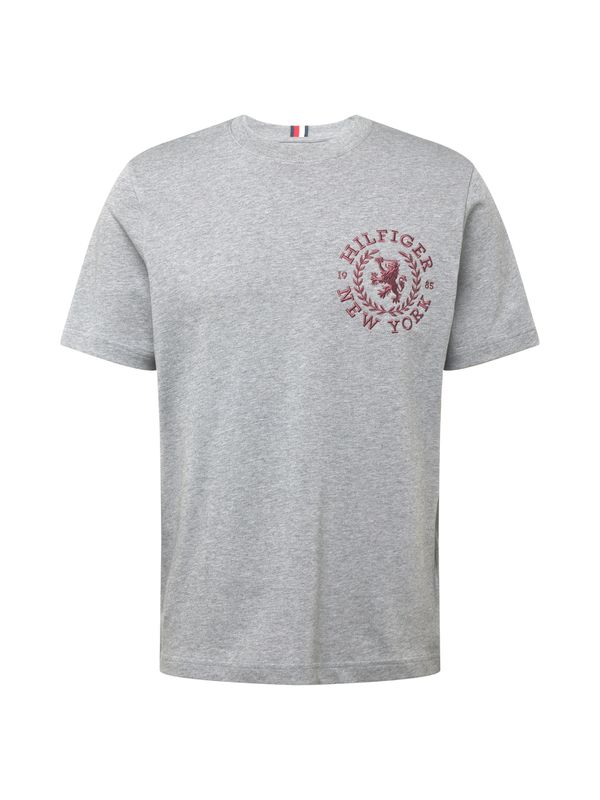 TOMMY HILFIGER TOMMY HILFIGER Тениска 'ICON CREST'  сив меланж / бургундово червено