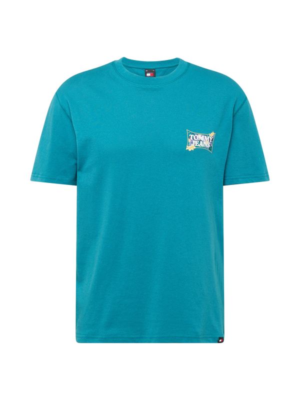 Tommy Jeans Tommy Jeans Тениска 'FLOWER POWER'  циан / лимоненожълто / черно / бяло