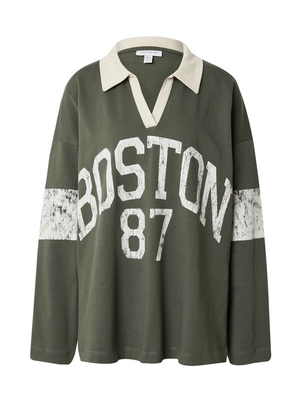 TOPSHOP TOPSHOP Тениска 'Boston 87'  каки / мръсно бяло