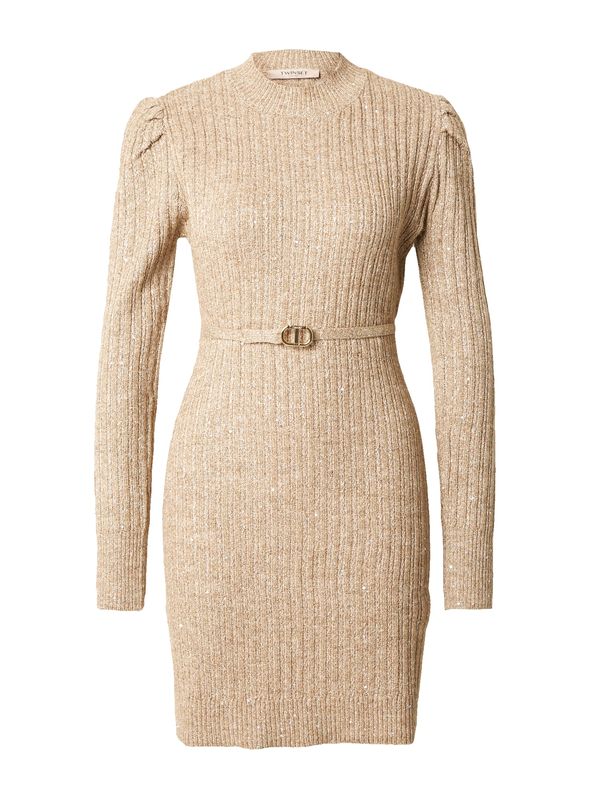 Twinset Twinset Плетена рокля  кафяв меланж