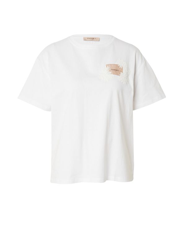 Twinset Twinset Тениска  тъмнобежово / бяло