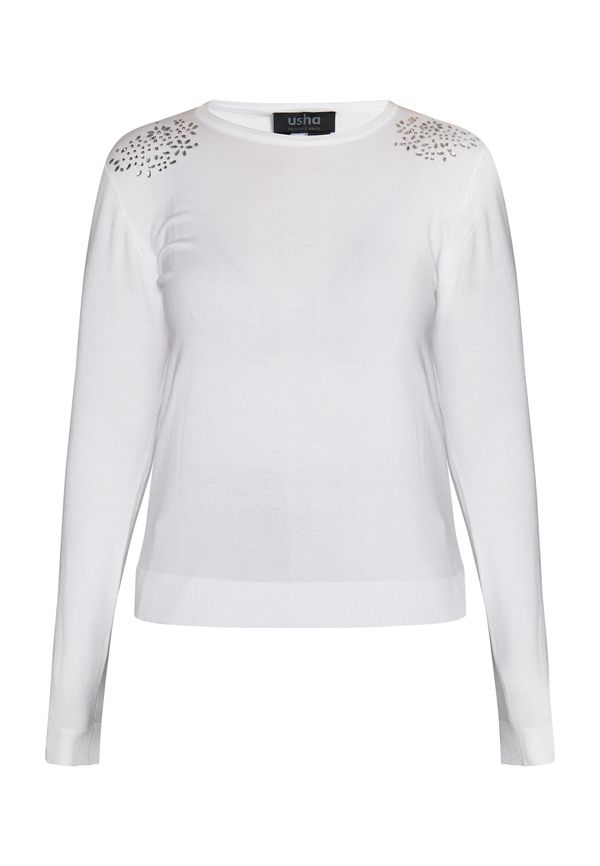 usha BLACK LABEL usha BLACK LABEL Пуловер 'Nowles'  сребърно / бяло