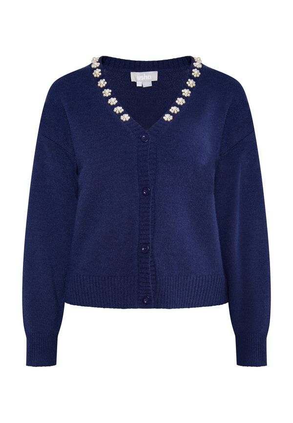 Usha Usha Плетена жилетка 'Sivene'  морскосиньо / перлено бяло