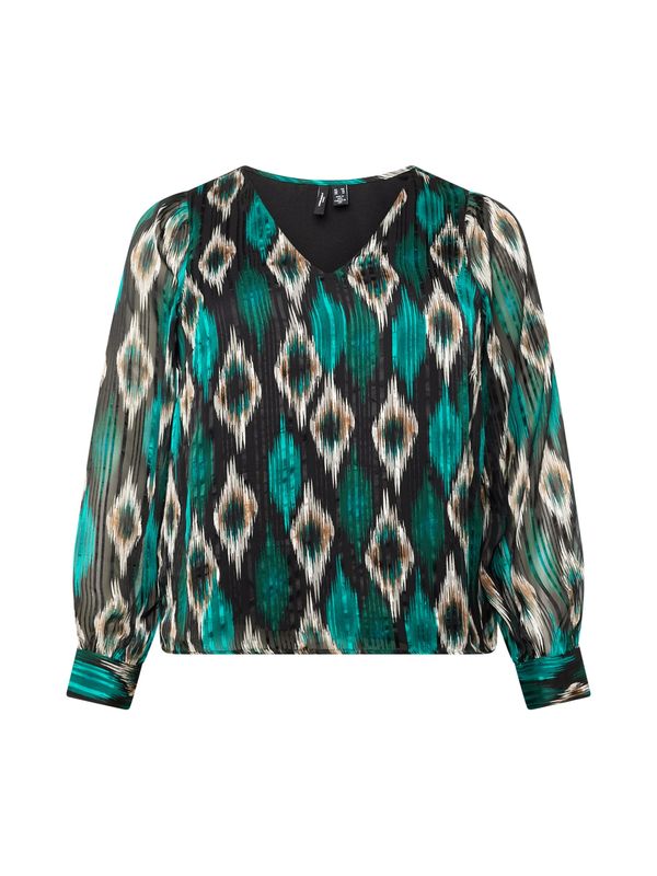 Vero Moda Curve Vero Moda Curve Блуза 'Edna'  светлокафяво / смарагдово зелено / черно / бял памук