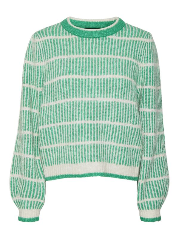 VERO MODA VERO MODA Пуловер 'Cala'  нефритено зелено / бяло
