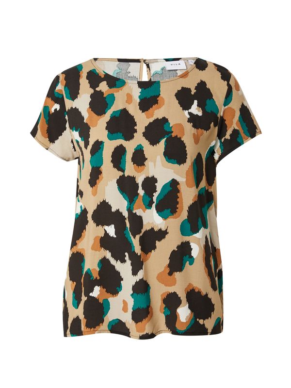 VILA VILA Блуза 'PAYA'  коняк / каки / смарагдово зелено / черно