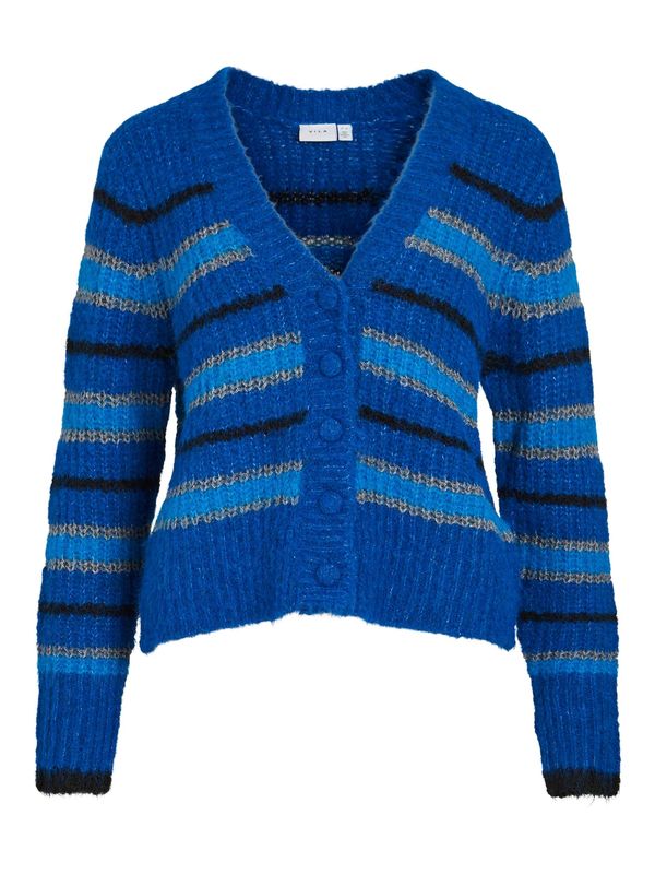 VILA VILA Плетена жилетка 'FINLEY'  лазурно синьо / кралско синьо / сребърно сиво / черно