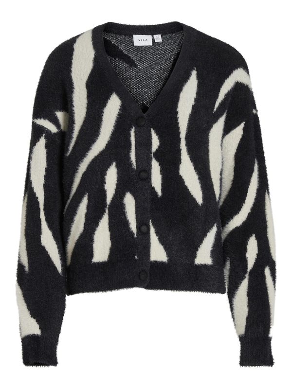 VILA VILA Плетена жилетка 'Lajuli'  черно / бяло