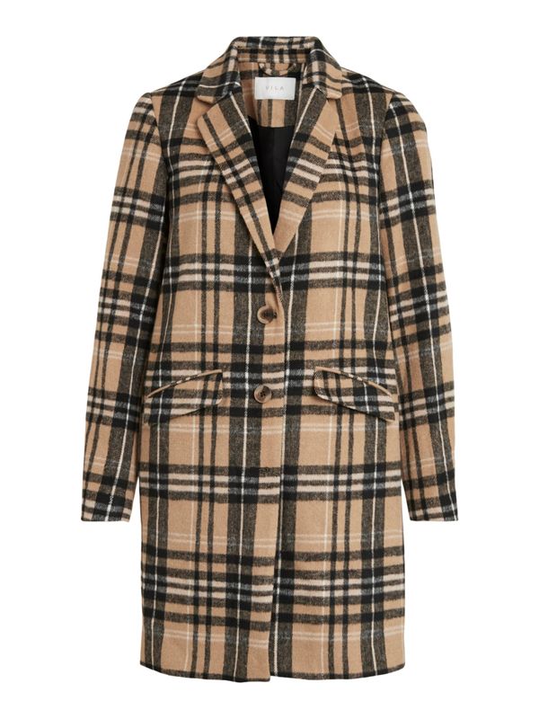 VILA VILA Преходно палто  светлокафяво / черно / бяло