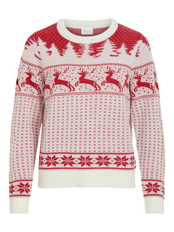 VILA VILA Пуловер 'COMET'  червено / естествено бяло