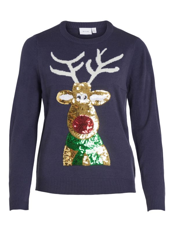 VILA VILA Пуловер 'Cupid'  тъмносиньо / злато / червено / бяло