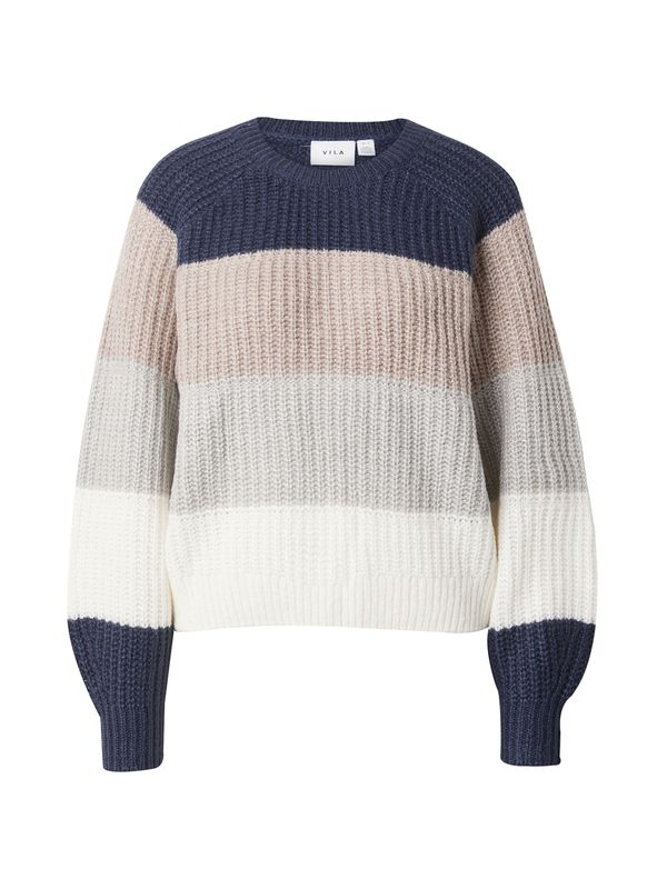 VILA VILA Пуловер 'LAILA'  бежово / нейви синьо / сиво / мръсно бяло