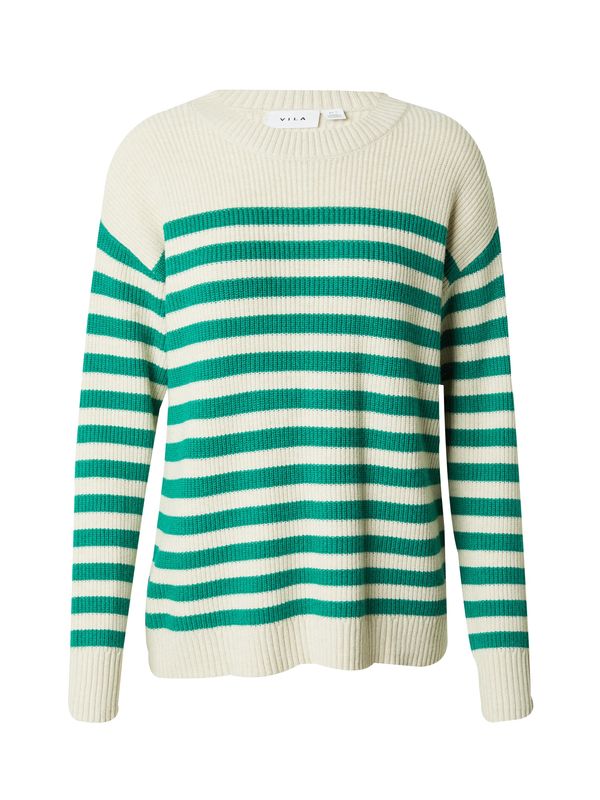 VILA VILA Пуловер 'RIL'  маслина / мръсно бяло